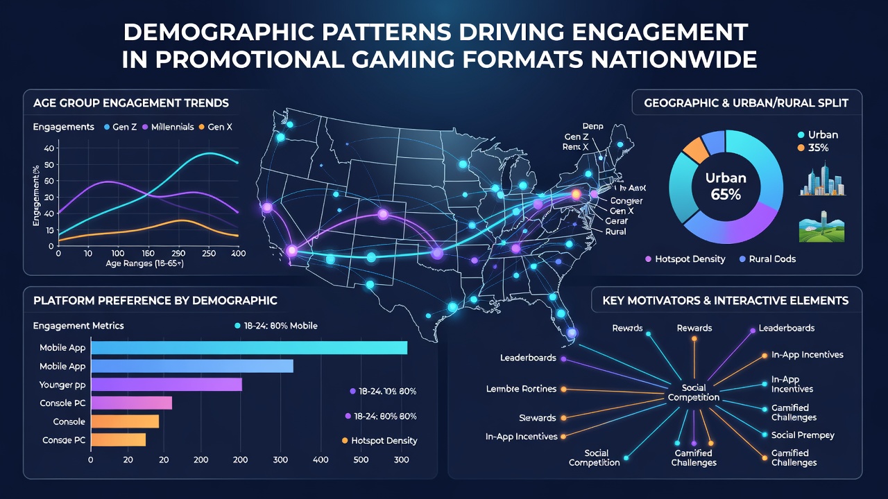 Regional distribution map showing engagement rates in promotional gaming formats